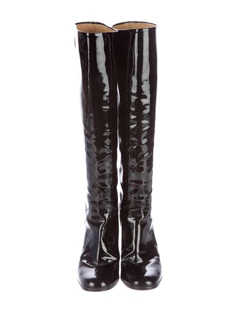 chanel shiny leather|Chanel leather boot with heel.